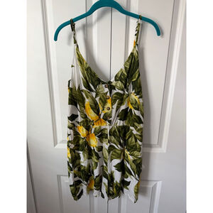 H&M White Green Lemon Print Romper M